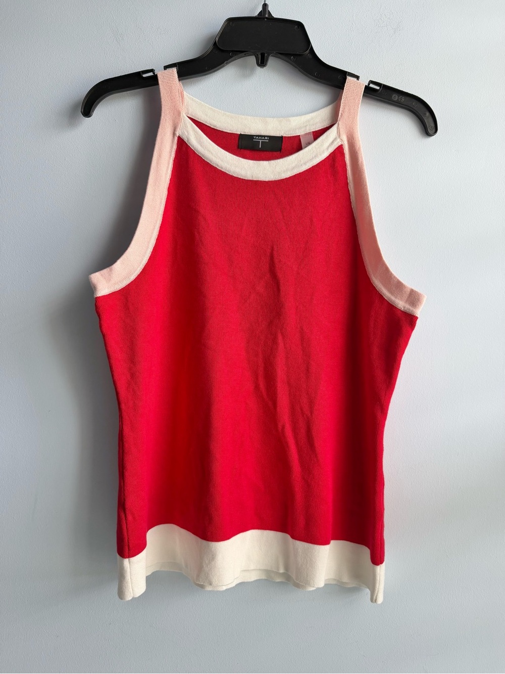 T TAHARI Women’s Red Sleeveless Color Blocked Halter Top Size Large